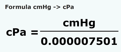 vzorec Centimetrový sloupec rtuti na Centipascal - cmHg na cPa