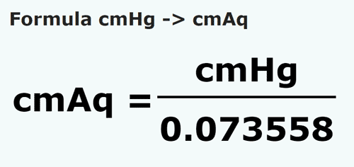 formula Centímetros coluna de mercúrio em Centímetros de coluna de água - cmHg em cmAq