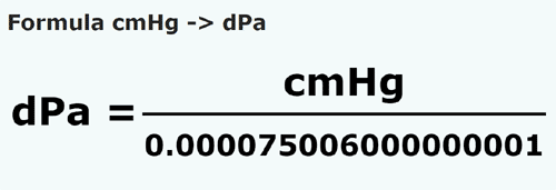 umrechnungsformel Zentimeter quecksilbersäule in Dezipascal - cmHg in dPa