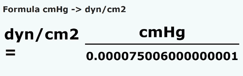 formula сантиметровый столбик ртутног& в дина / квадратный сантиметр - cmHg в dyn/cm2