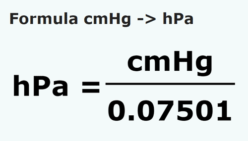 formula Centímetros coluna de mercúrio em Hectopascals - cmHg em hPa