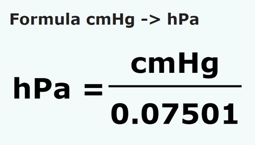 umrechnungsformel Zentimeter quecksilbersäule in Hektopascal - cmHg in hPa