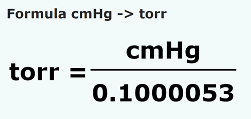 vzorec Centimetrový sloupec rtuti na Torrů - cmHg na torr