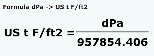 formula деципаскаль в короткая тонна силы/квадратный - dPa в US t F/ft2