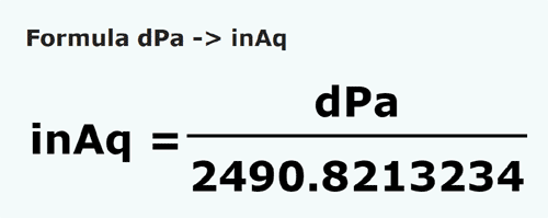 formule Decipascals en Pouces de eau - dPa en inAq