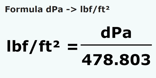 umrechnungsformel Dezipascal in Pfundkraft / Quadratfuß - dPa in lbf/ft²