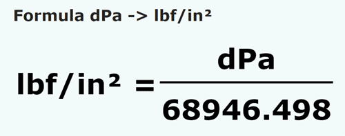 formula деципаскаль в фунт сила / квадратный дюйм - dPa в lbf/in²