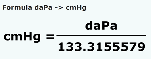 formula Decapascals em Centímetros coluna de mercúrio - daPa em cmHg