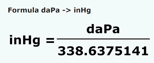 formula Decapascales a Pulgadas columna de mercurio - daPa a inHg