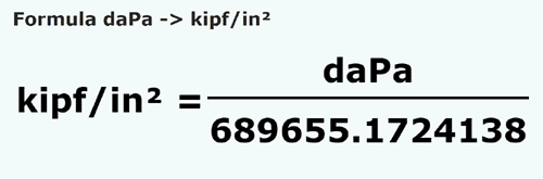 formula Decapascals em Kip força/polegada quadrada - daPa em kipf/in²