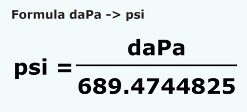 formula Dekapascal kepada Psi - daPa kepada psi