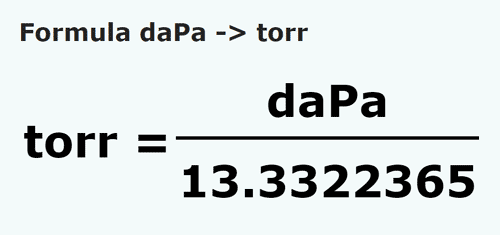 formula Decapascali in Torr - daPa in torr