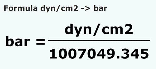 formulu Dyne/santimetrekare ila Bar - dyn/cm2 ila bar