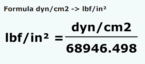 formula дина / квадратный сантиметр в фунт сила / квадратный дюйм - dyn/cm2 в lbf/in²