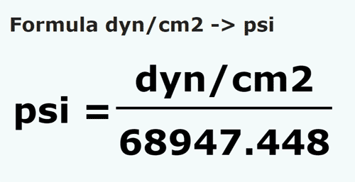 formula дина / квадратный сантиметр в Psi - dyn/cm2 в psi