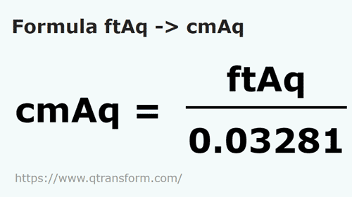 formula фут на толщу воды в сантиметр водяного столба - ftAq в cmAq