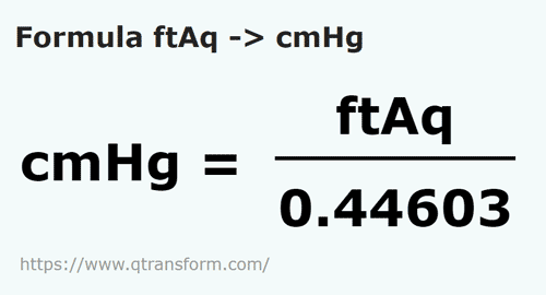 formula Pés da coluna de água em Centímetros coluna de mercúrio - ftAq em cmHg