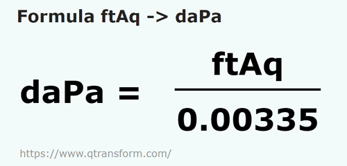 formula фут на толщу воды в декапаскаль - ftAq в daPa