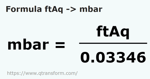 formula Pies de columna de agua a Milibars - ftAq a mbar