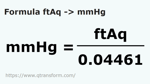 formula Stąpac słupie wody na Milimetrow słupa rtęci - ftAq na mmHg