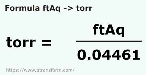 formula Kaki tiang air kepada Torr - ftAq kepada torr
