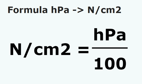 formula гектопаскали в Ньютон/квадратный сантиметр - hPa в N/cm2