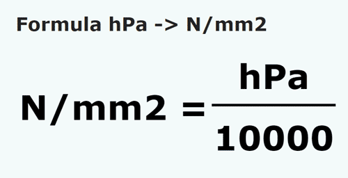 formula гектопаскали в Ньютон/квадратный миллиметр - hPa в N/mm2