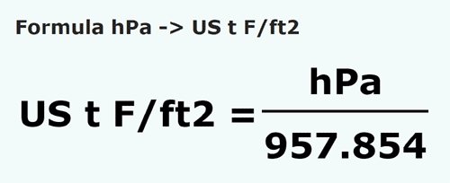 umrechnungsformel Hektopascal in Tonnen kurze Kraft / Quadratfuß - hPa in US t F/ft2