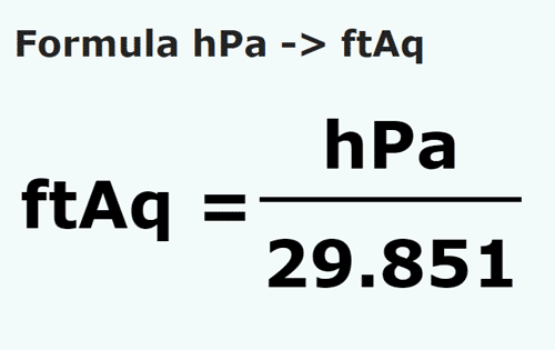 formula Hektopaskaly na Stąpac słupie wody - hPa na ftAq