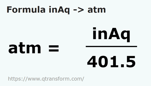 formula Cale słupa wody na Atmosfera - inAq na atm