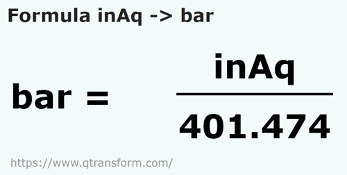 formula Inchs water to Bars - inAq to bar