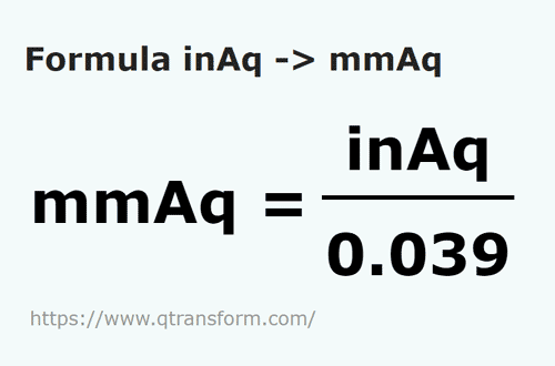 formula дюйм колоана де апа в миллиметр водяного столба - inAq в mmAq