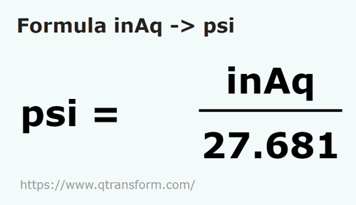 formula дюйм колоана де апа в Psi - inAq в psi
