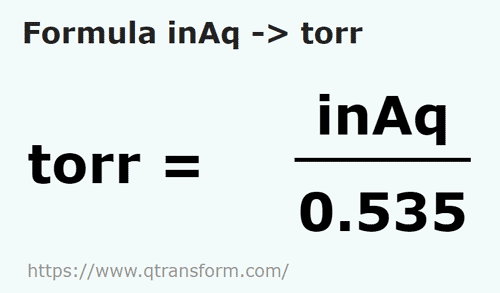 formule Inch waterkolom naar Torr - inAq naar torr