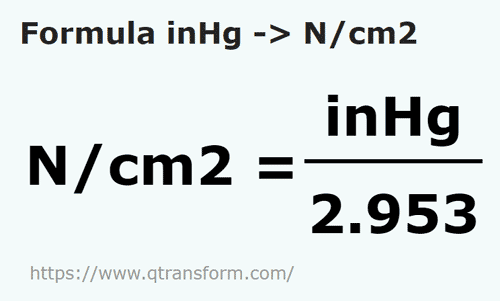 formula дюймы ртутного столба в Ньютон/квадратный сантиметр - inHg в N/cm2