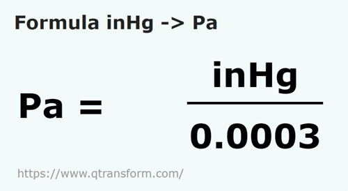 formula Pollici di colonna di mercurio in Pascal - inHg in Pa