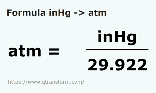 formula дюймы ртутного столба в атмосфера - inHg в atm