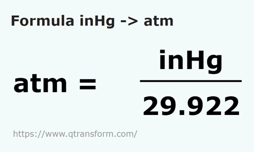 formule Pouces de mercure en Atmosphères - inHg en atm