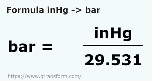 formula Polegadas de mercúrio em Bars - inHg em bar
