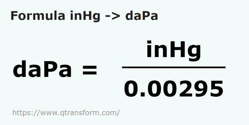 vzorec Palce sloupec rtuti na Dekapascal - inHg na daPa