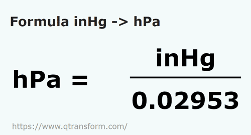 vzorec Palce sloupec rtuti na Hektopascal - inHg na hPa
