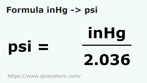 formula дюймы ртутного столба в Psi - inHg в psi