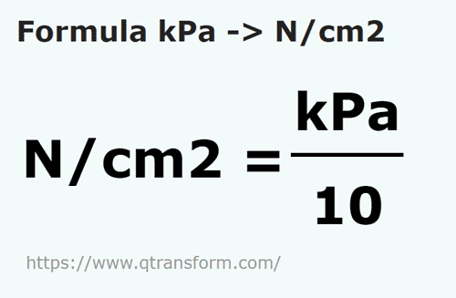 formulu Kilopascal ila Newton/santimetrekare - kPa ila N/cm2