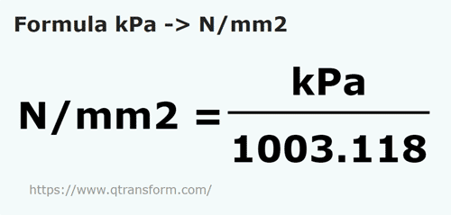 formula Quilopascals em Newtons / milímetro quadrado - kPa em N/mm2