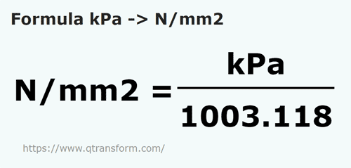 formula килопаскаль в Ньютон/квадратный миллиметр - kPa в N/mm2