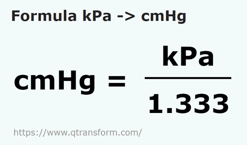 formula Kilopascals a Centímetros de columna de mercurio - kPa a cmHg