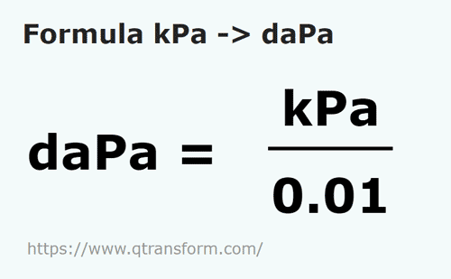 formula Quilopascals em Decapascals - kPa em daPa