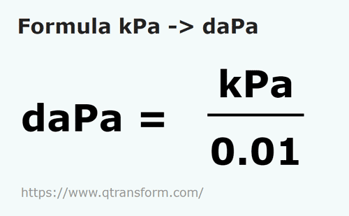 formula Kilopascals to Decapascals - kPa to daPa