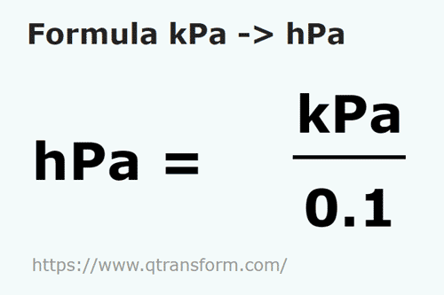 formula Quilopascals em Hectopascals - kPa em hPa