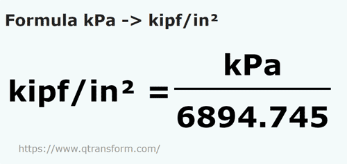 formula килопаскаль в сила кип/квадратный дюйм - kPa в kipf/in²